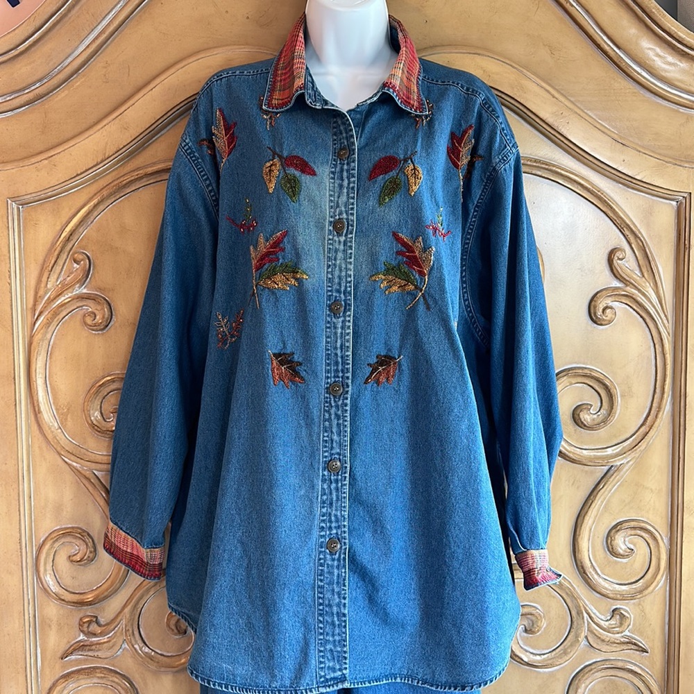Tantrum Blues Denim embroidered Fall leaf Set